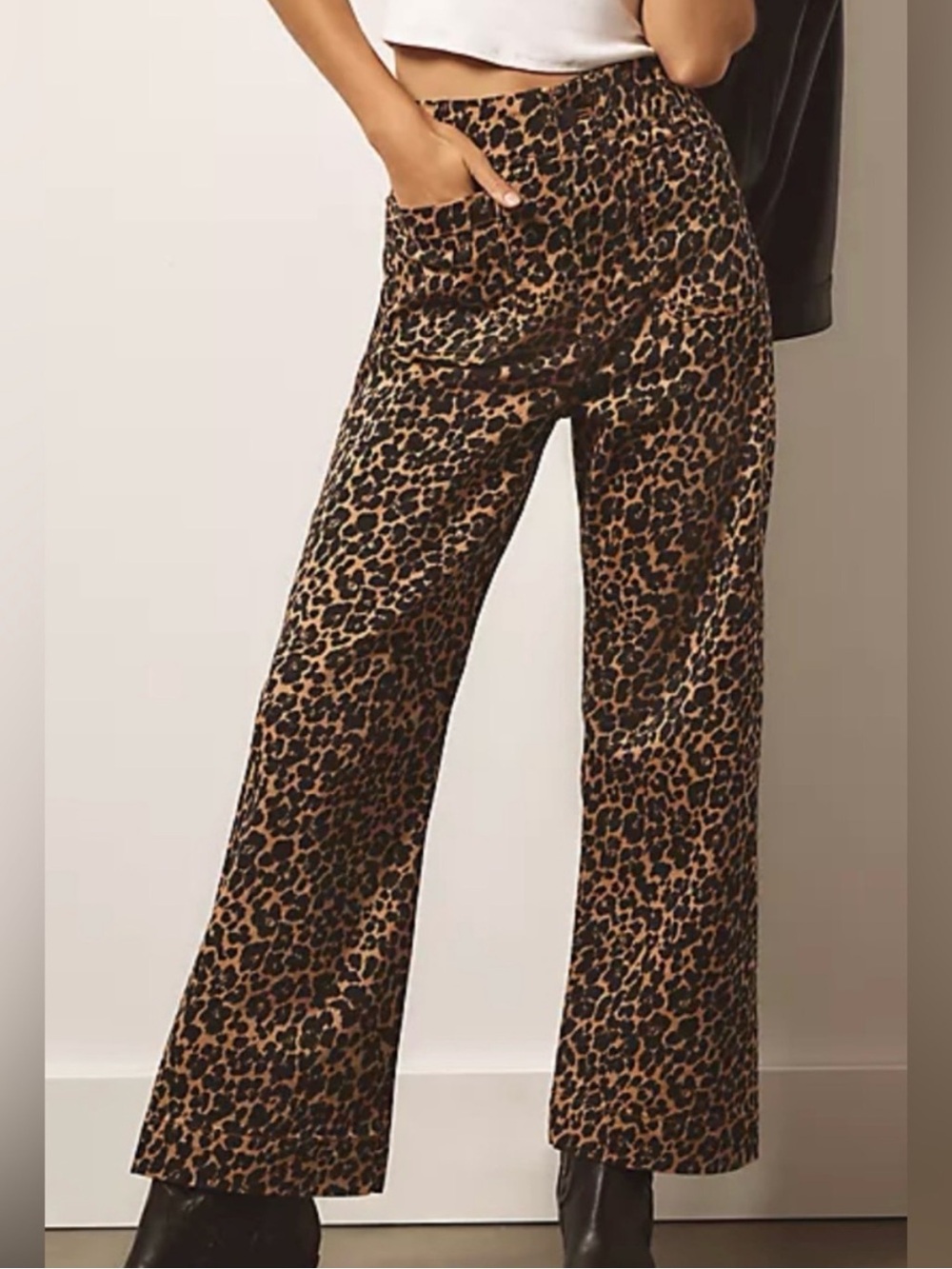 Anthropologie Maeve Colette Cropped Wide Leg Cheetah Print Pants Sz 29